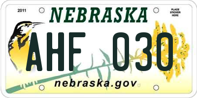 NE license plate AHF030