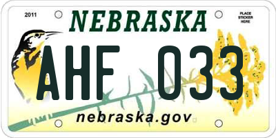 NE license plate AHF033