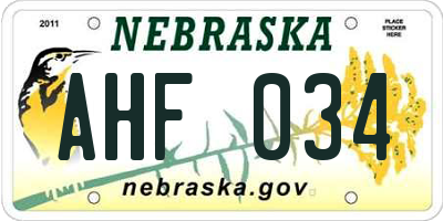 NE license plate AHF034