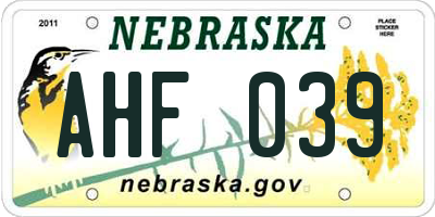 NE license plate AHF039
