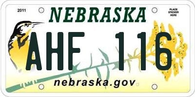 NE license plate AHF116