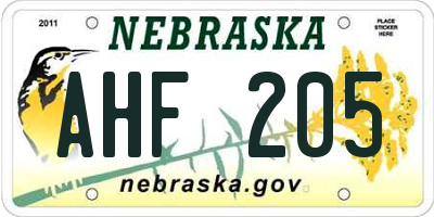 NE license plate AHF205