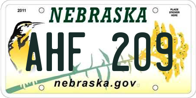 NE license plate AHF209