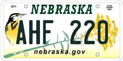 NE license plate AHF220