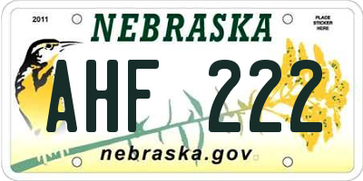 NE license plate AHF222
