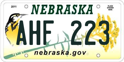 NE license plate AHF223