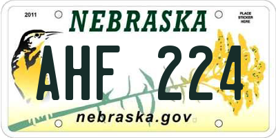 NE license plate AHF224