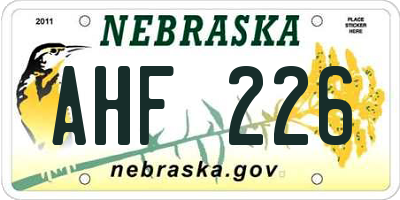 NE license plate AHF226