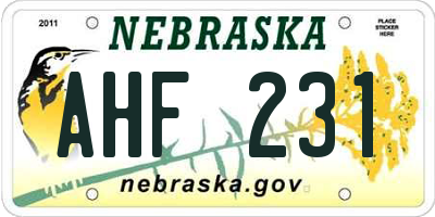 NE license plate AHF231
