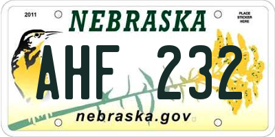 NE license plate AHF232