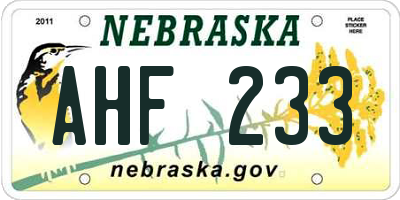 NE license plate AHF233