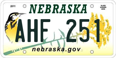 NE license plate AHF251