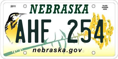 NE license plate AHF254
