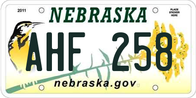 NE license plate AHF258