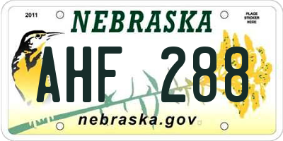 NE license plate AHF288