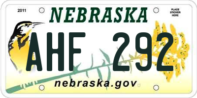 NE license plate AHF292