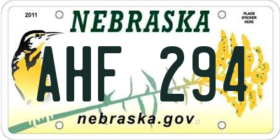 NE license plate AHF294