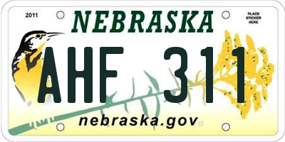 NE license plate AHF311