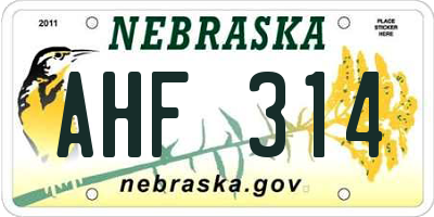 NE license plate AHF314