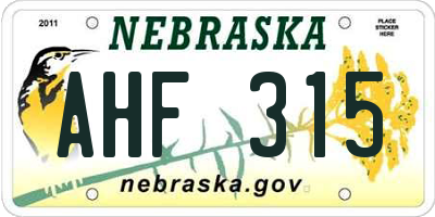 NE license plate AHF315