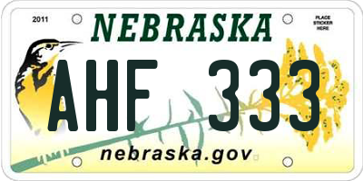 NE license plate AHF333