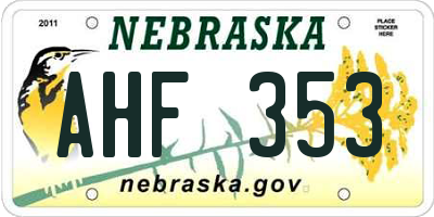 NE license plate AHF353
