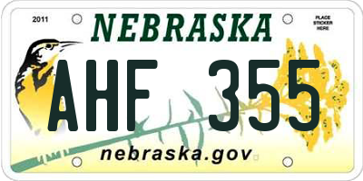 NE license plate AHF355