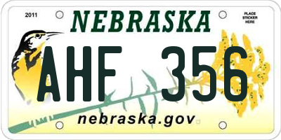 NE license plate AHF356