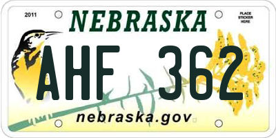 NE license plate AHF362
