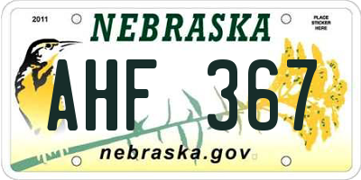 NE license plate AHF367