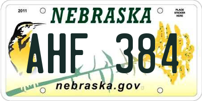 NE license plate AHF384