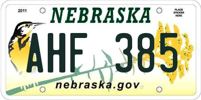 NE license plate AHF385