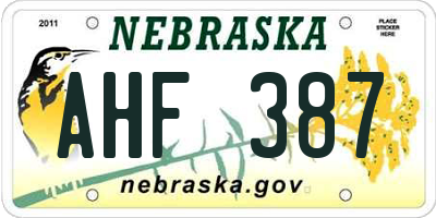 NE license plate AHF387