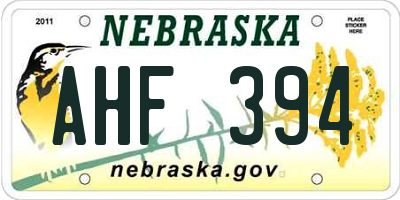 NE license plate AHF394
