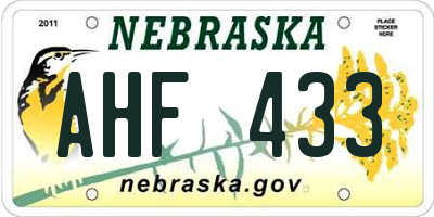 NE license plate AHF433