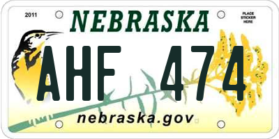 NE license plate AHF474