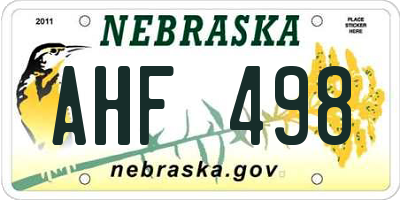 NE license plate AHF498