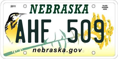 NE license plate AHF509