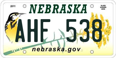 NE license plate AHF538