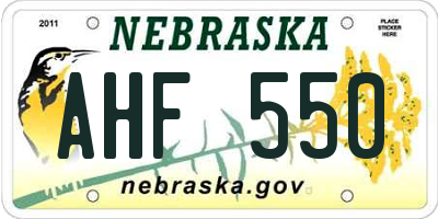 NE license plate AHF550