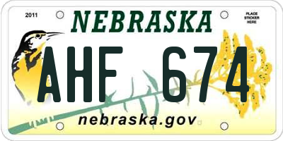 NE license plate AHF674