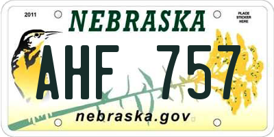 NE license plate AHF757