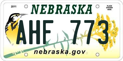 NE license plate AHF773