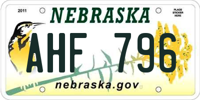 NE license plate AHF796