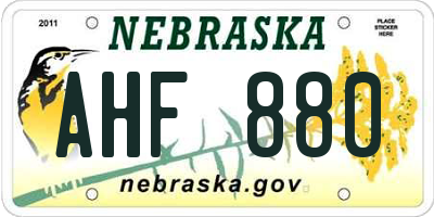 NE license plate AHF880