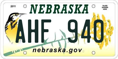 NE license plate AHF940