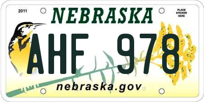 NE license plate AHF978