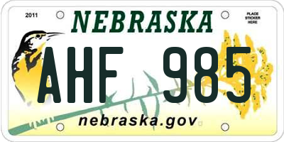 NE license plate AHF985