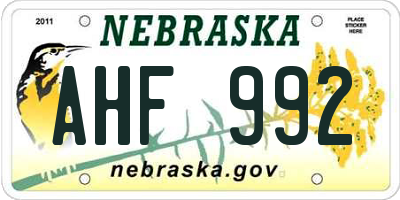 NE license plate AHF992