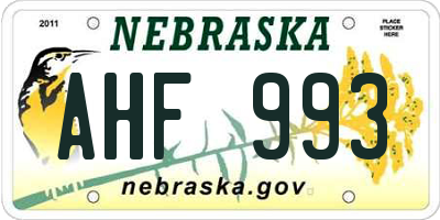 NE license plate AHF993